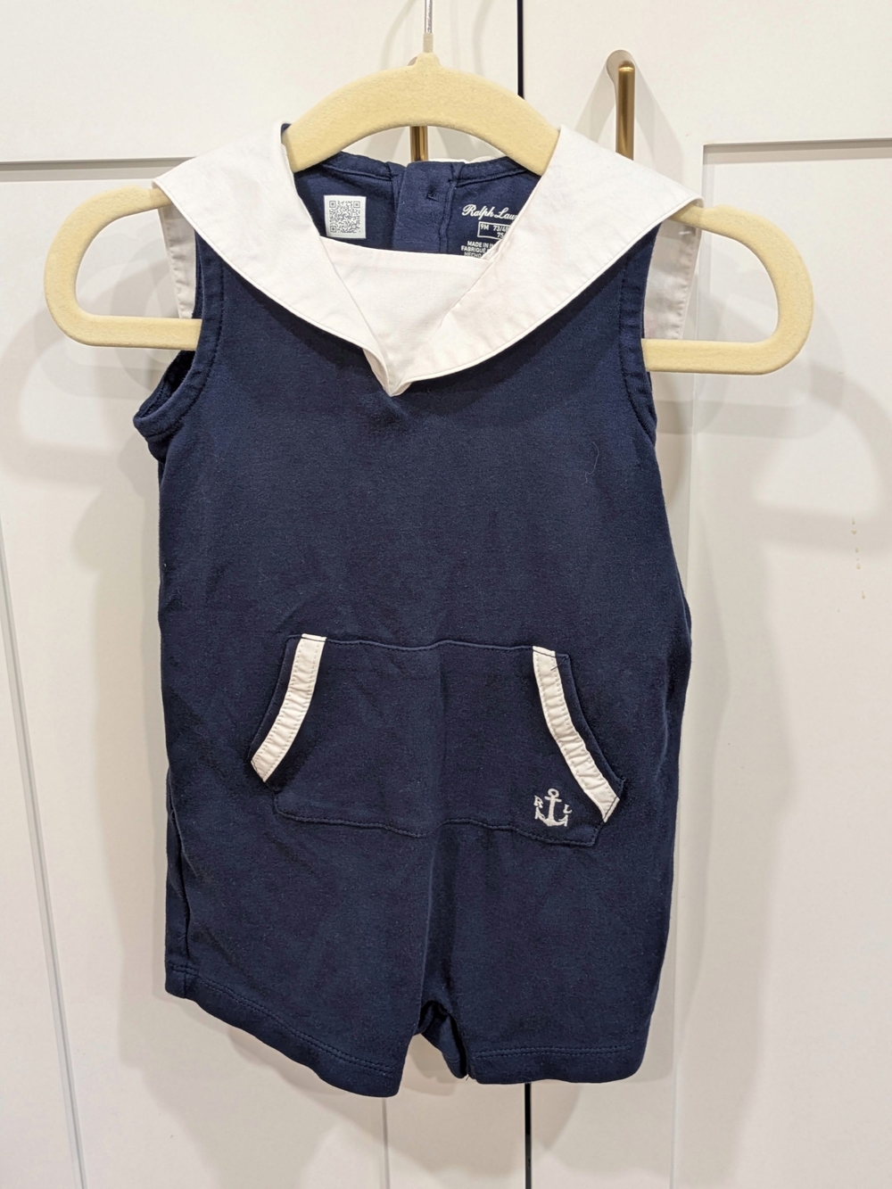 Ralph Lauren Navy and White Infant Polo Romper